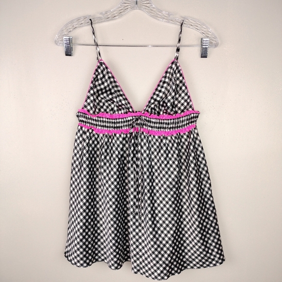 NWT Victoria's Secret Black & White Gingham w/ Pink Trim Babydoll Negligee Sz. M - Picture 3 of 12